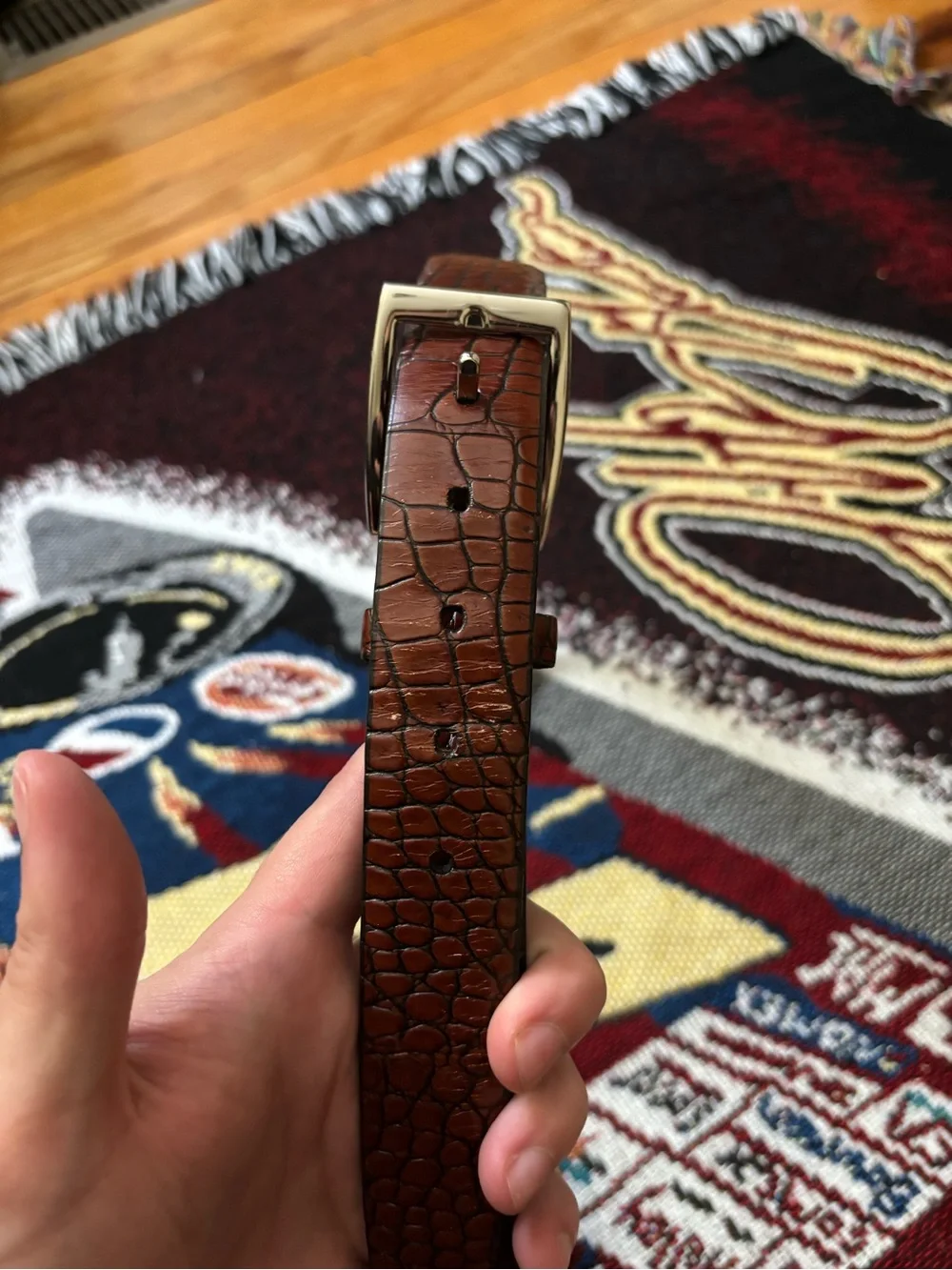 Torino Men's Brown Embossed Italian Kipskin Leather Dress Belt Size 36 USA